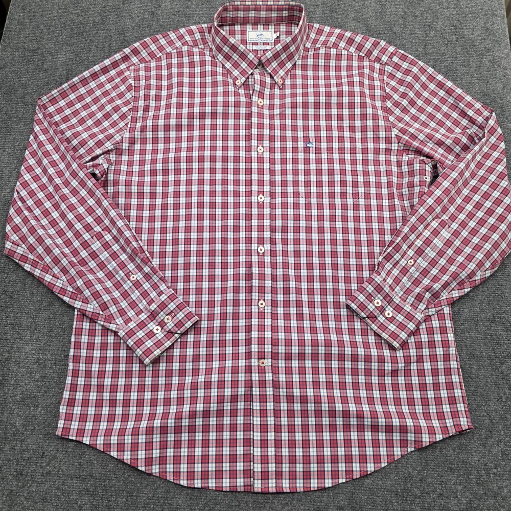 Southern Tide Performance Shirt Mens XL Red Plaid Long Sleeve Button Down